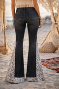 Moonlit tide - Black leopard flare panel jeans