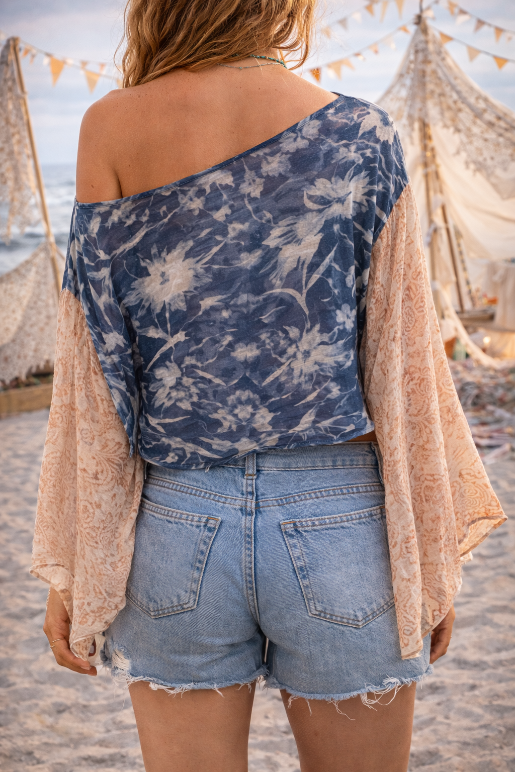 Skyflower - Boho bell sleeve top
