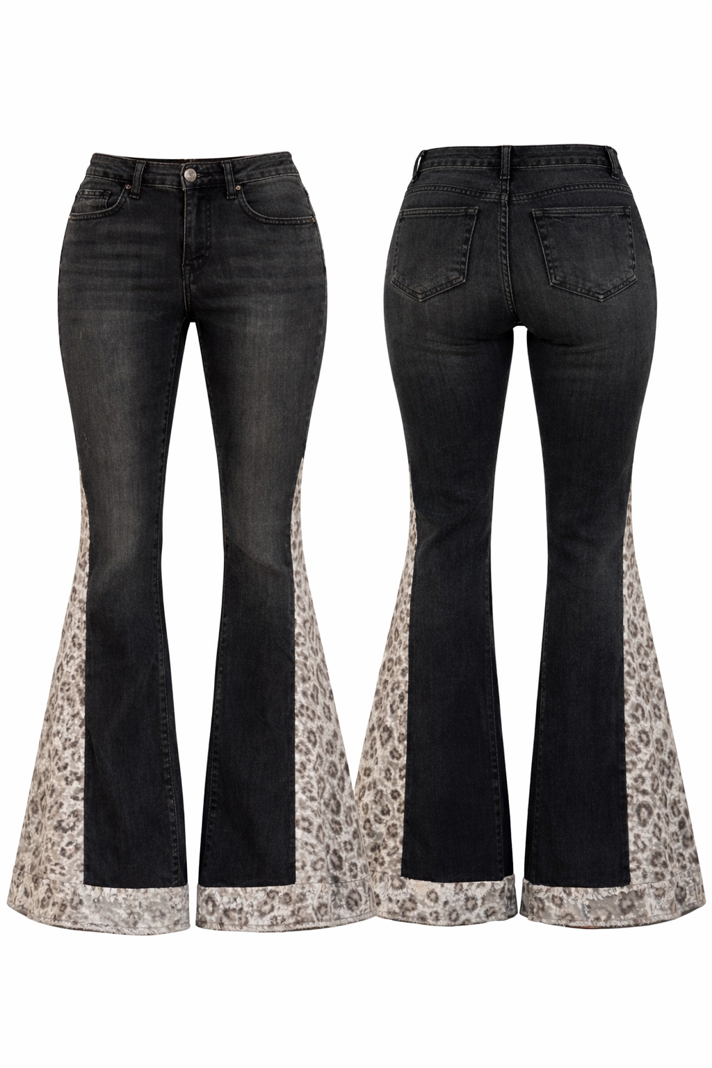 Moonlit tide - Black leopard flare panel jeans