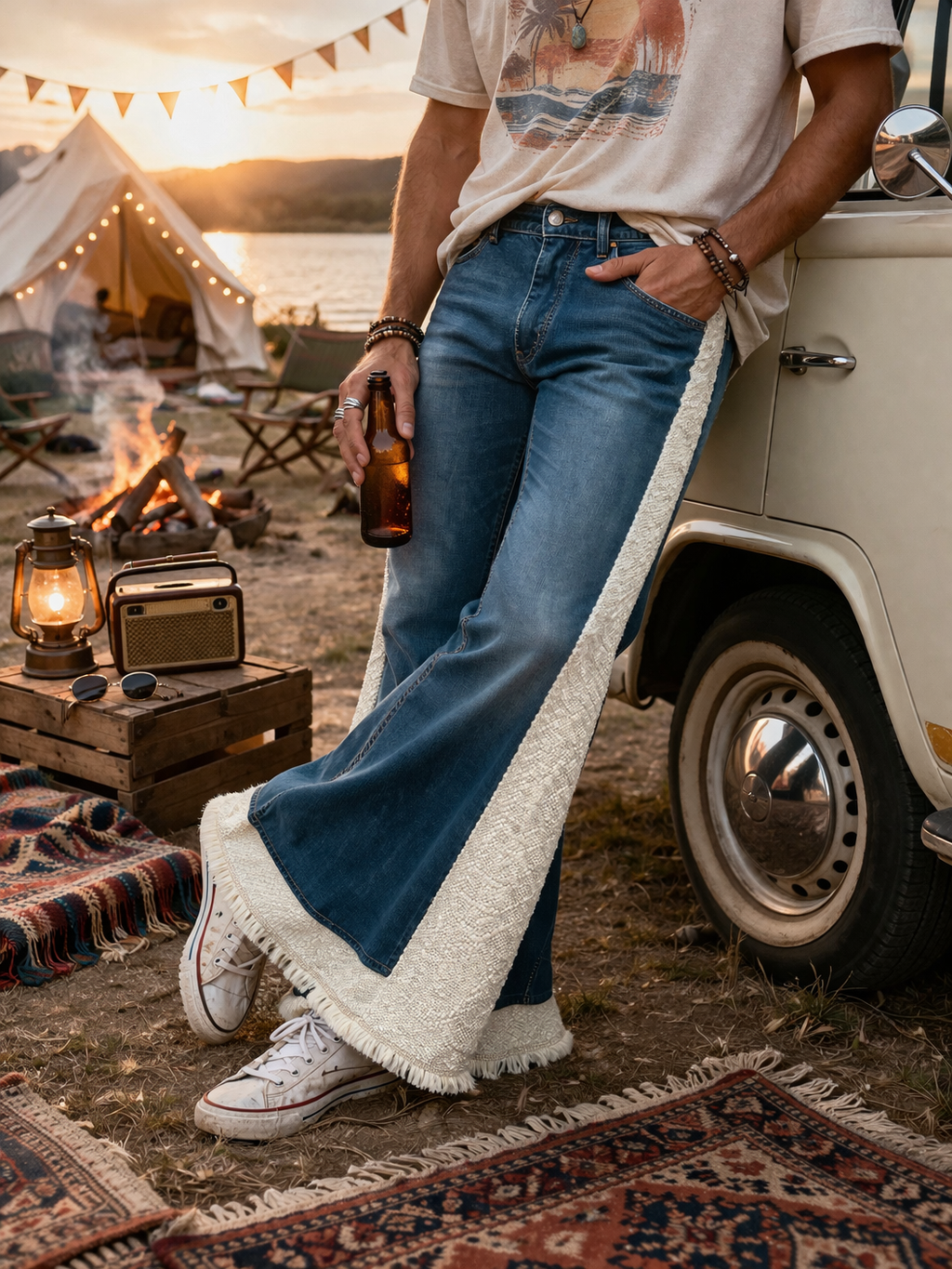 Seafoam - up-cycled boho flared jeans